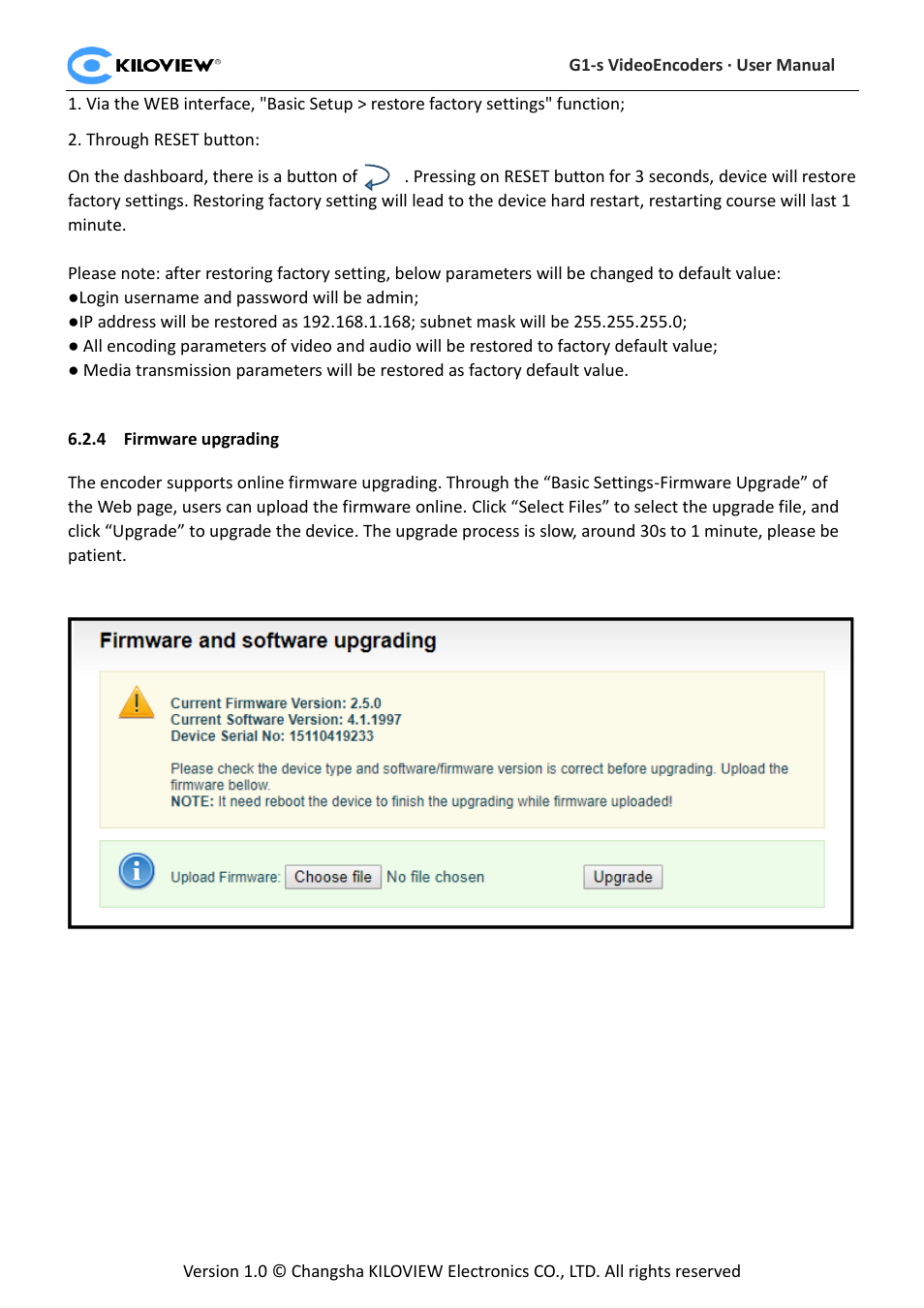 Firmware upgrading | Kiloview 3G-SDI to H.264 Wireless Video Encoder User Manual | Page 22 / 50