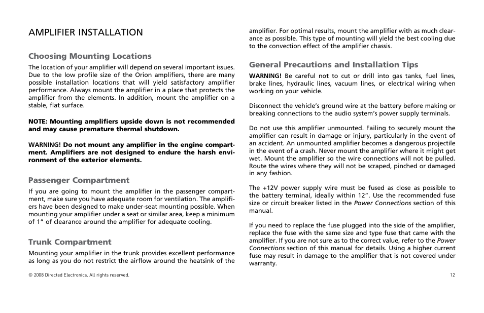 Amplifier installation | Directed Audio XTR Amplifier XTR2504 User Manual | Page 13 / 102