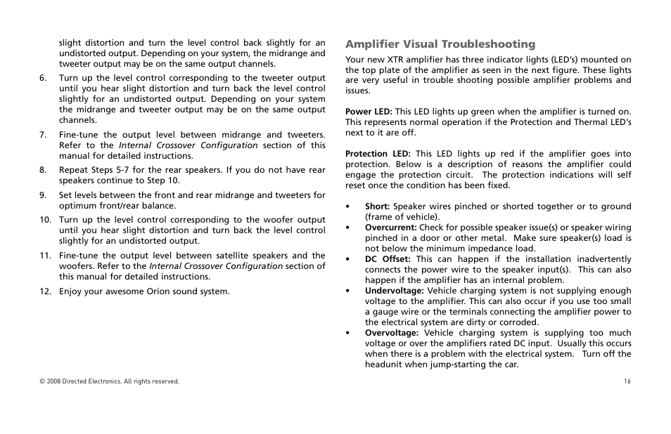 Amplifier visual troubleshooting | Directed Audio XTR Amplifier XTR2504 User Manual | Page 17 / 102
