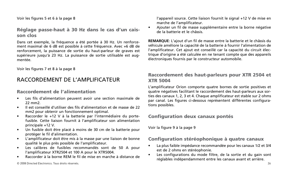 Raccordement de l’amplificateur | Directed Audio XTR Amplifier XTR2504 User Manual | Page 27 / 102