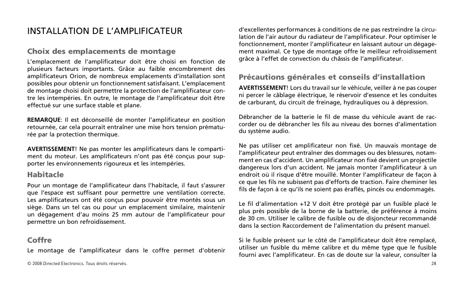 Installation de l’amplificateur | Directed Audio XTR Amplifier XTR2504 User Manual | Page 29 / 102