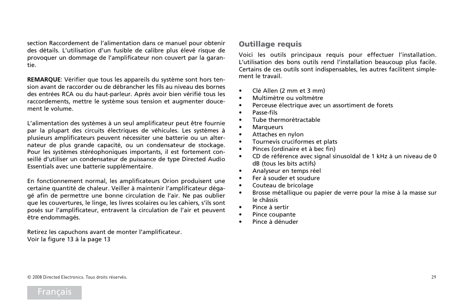 Français, Outillage requis | Directed Audio XTR Amplifier XTR2504 User Manual | Page 30 / 102
