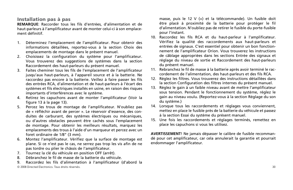 Installation pas à pas | Directed Audio XTR Amplifier XTR2504 User Manual | Page 31 / 102