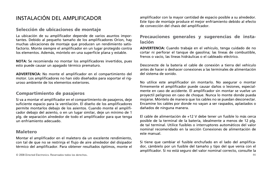 Instalación del amplificador | Directed Audio XTR Amplifier XTR2504 User Manual | Page 45 / 102