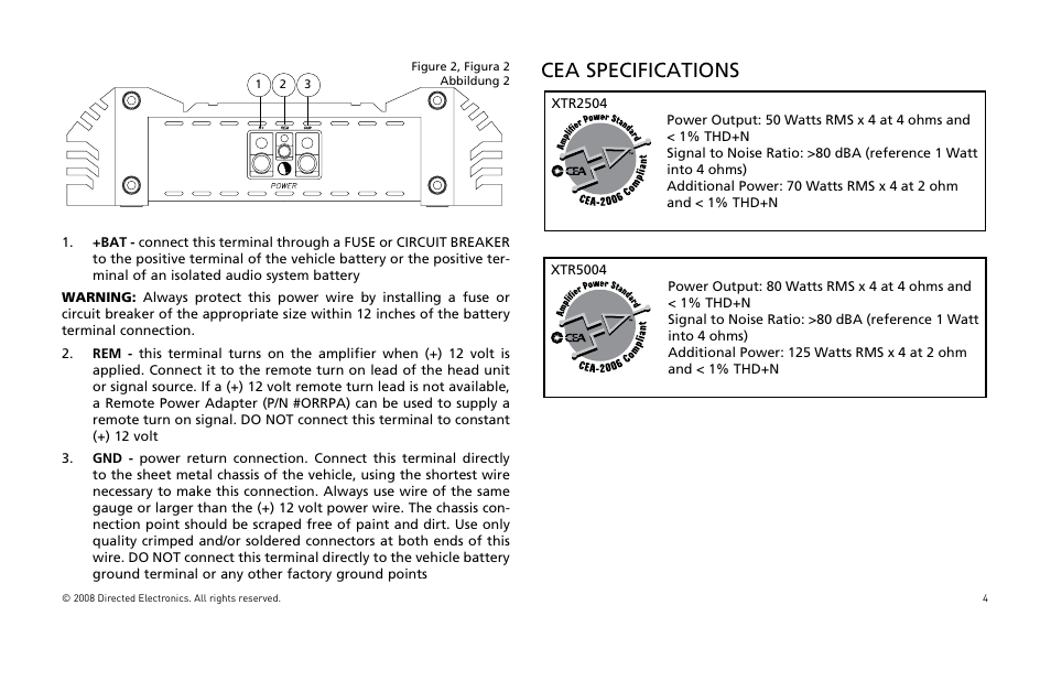 Cea specifications | Directed Audio XTR Amplifier XTR2504 User Manual | Page 5 / 102