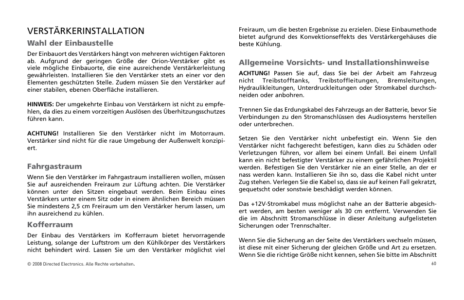Verstärkerinstallation | Directed Audio XTR Amplifier XTR2504 User Manual | Page 61 / 102