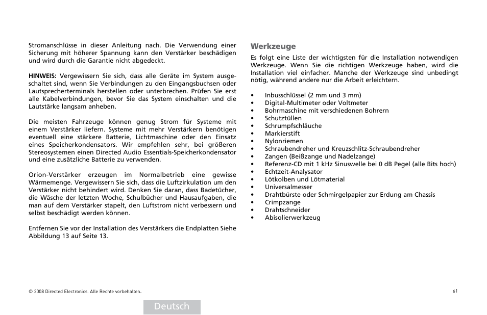 Deutsch, Werkzeuge | Directed Audio XTR Amplifier XTR2504 User Manual | Page 62 / 102