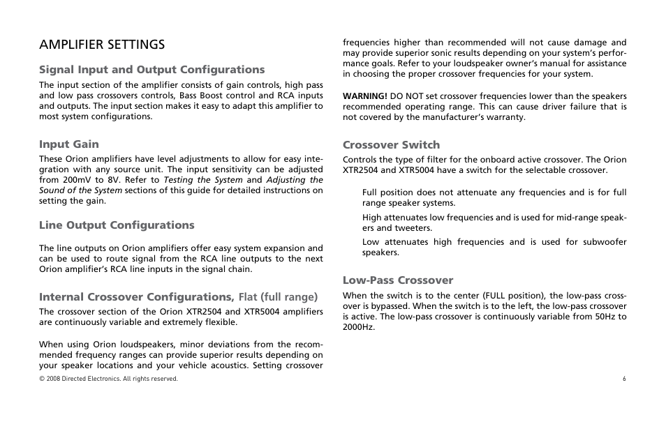 Amplifier settings | Directed Audio XTR Amplifier XTR2504 User Manual | Page 7 / 102