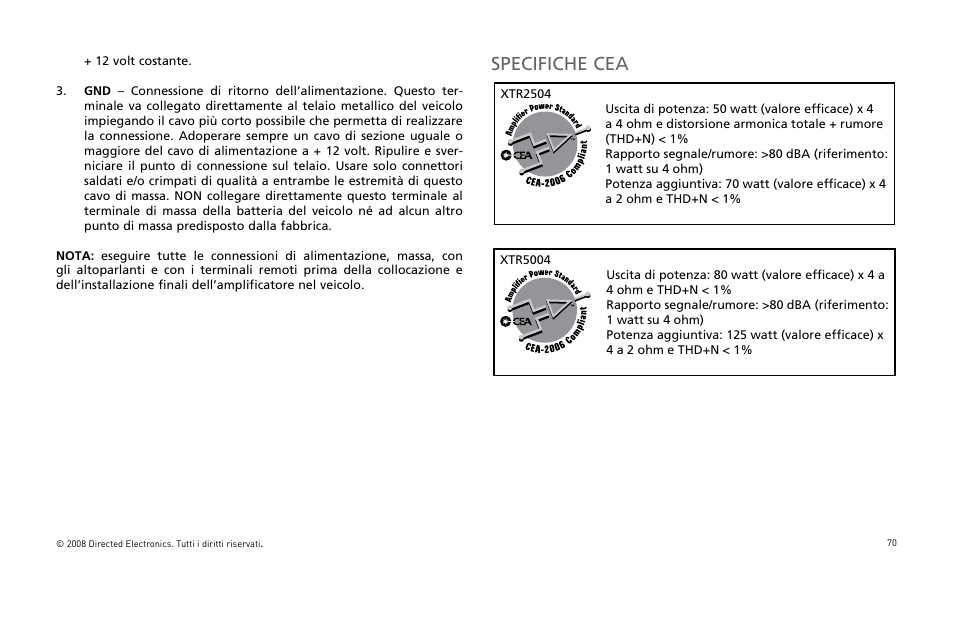 Specifiche cea | Directed Audio XTR Amplifier XTR2504 User Manual | Page 71 / 102