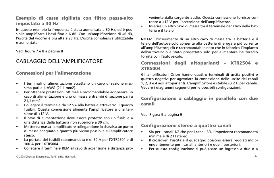 Cablaggio dell’amplificatore | Directed Audio XTR Amplifier XTR2504 User Manual | Page 75 / 102