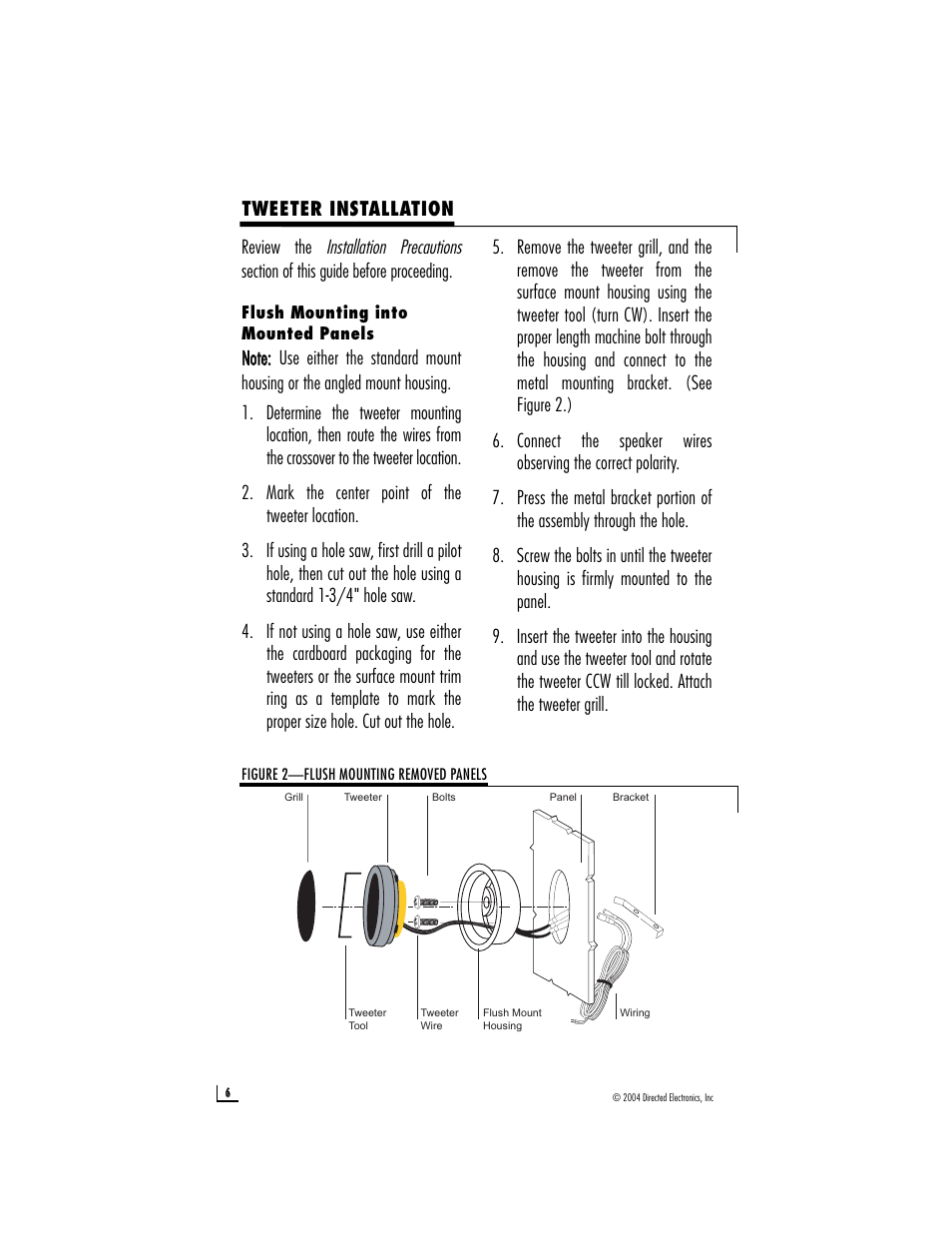 Tweeter installation, Installation precautions | Directed Audio CSX-T User Manual | Page 6 / 9