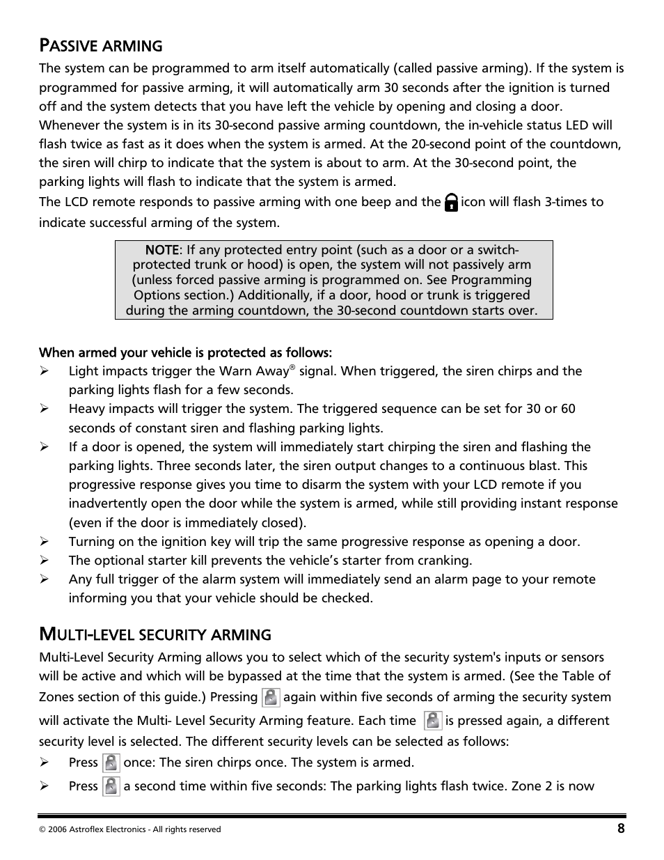 Passive arming, Multi-level security arming | Directed Audio 2 Way Security and Conveniece System VSS-204TW User Manual | Page 11 / 31