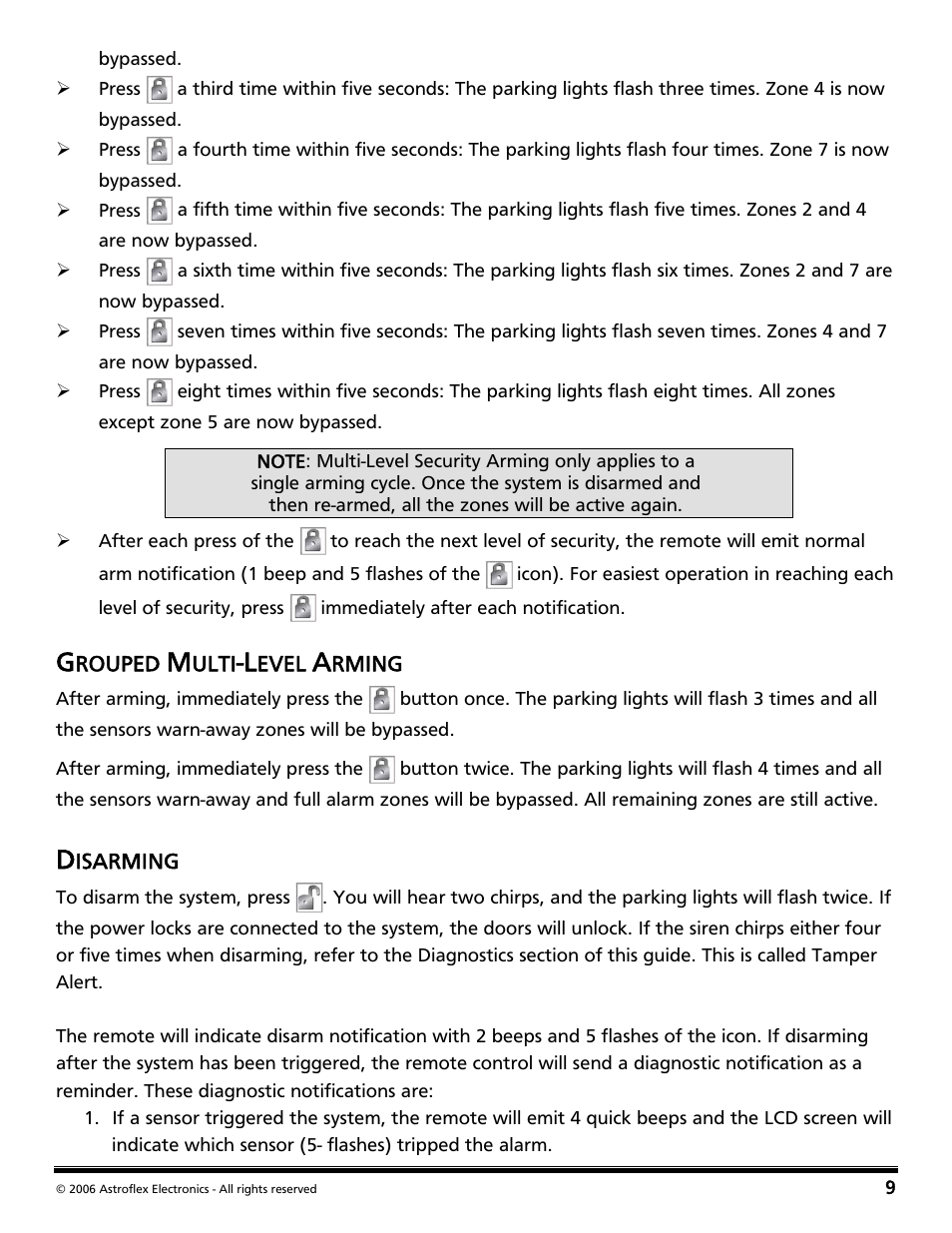 Grouped multi-level arming, Disarming | Directed Audio 2 Way Security and Conveniece System VSS-204TW User Manual | Page 12 / 31