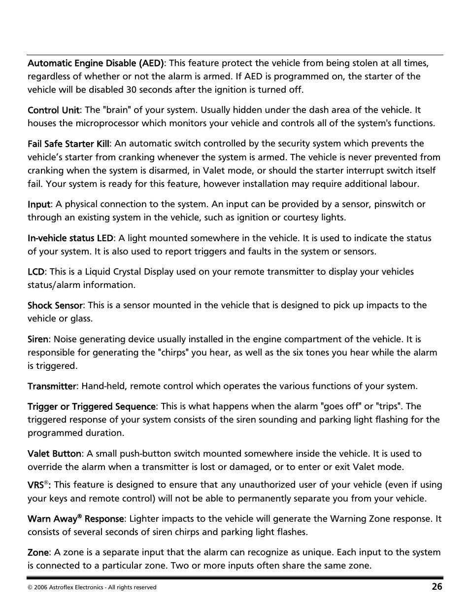 Glossary of terms | Directed Audio 2 Way Security and Conveniece System VSS-204TW User Manual | Page 29 / 31
