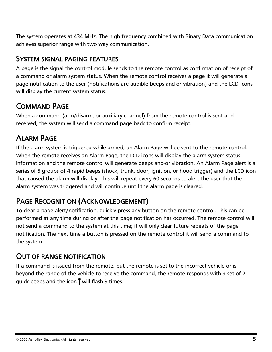 Remote operation, System signal paging features, Out of range notification | Directed Audio 2 Way Security and Conveniece System VSS-204TW User Manual | Page 8 / 31