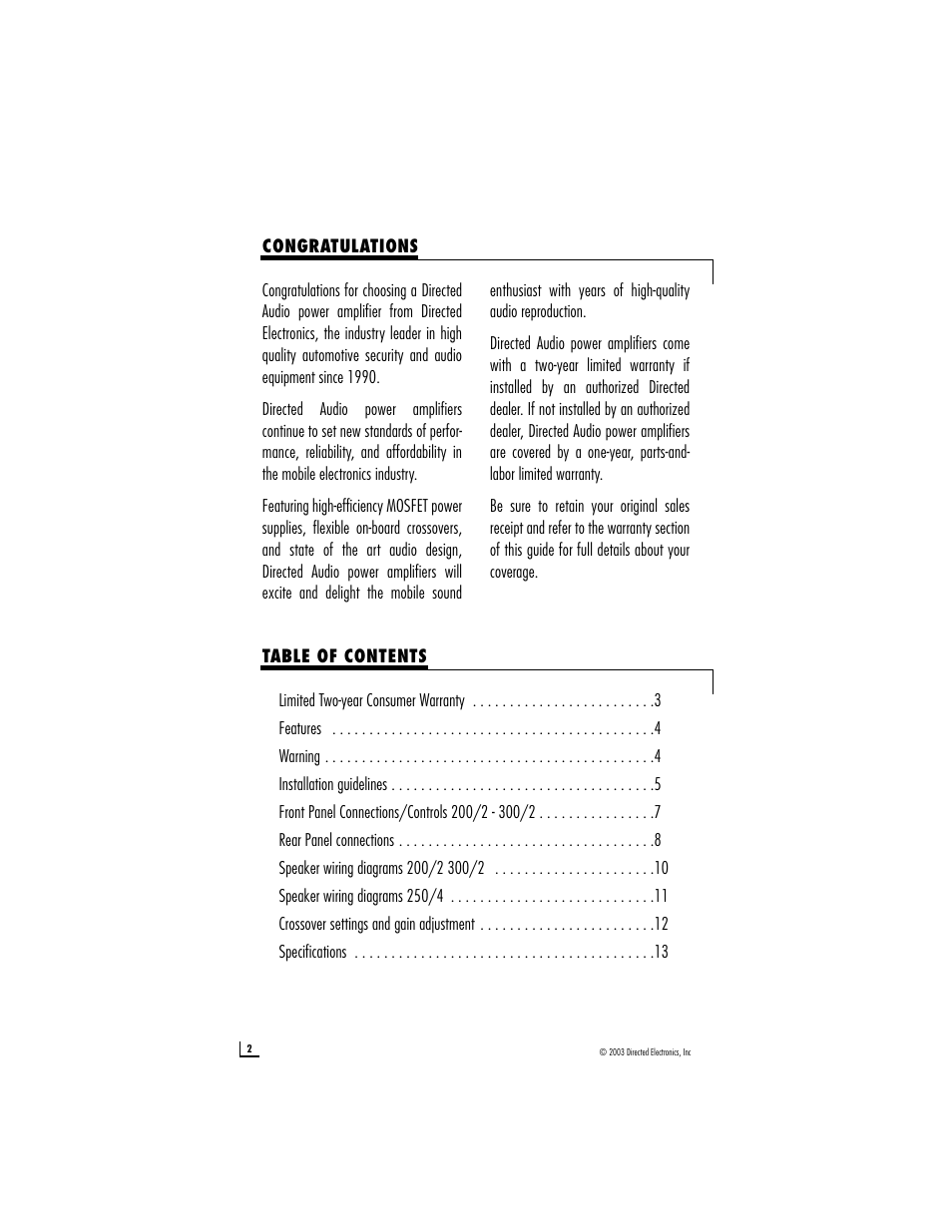 Directed Audio 300/2 User Manual | Page 2 / 14