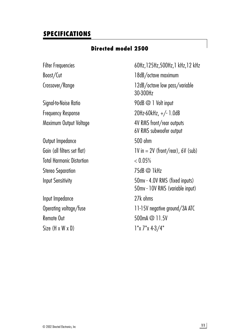 Directed Audio Model 2500 User Manual | Page 11 / 12