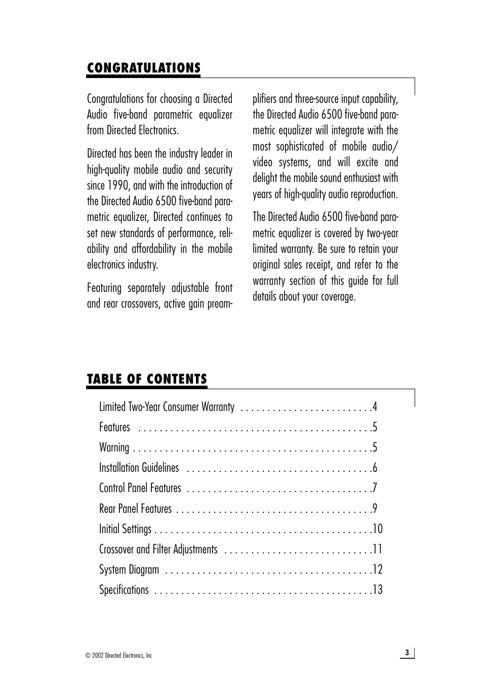 Directed Audio Model 6500 User Manual | Page 3 / 16