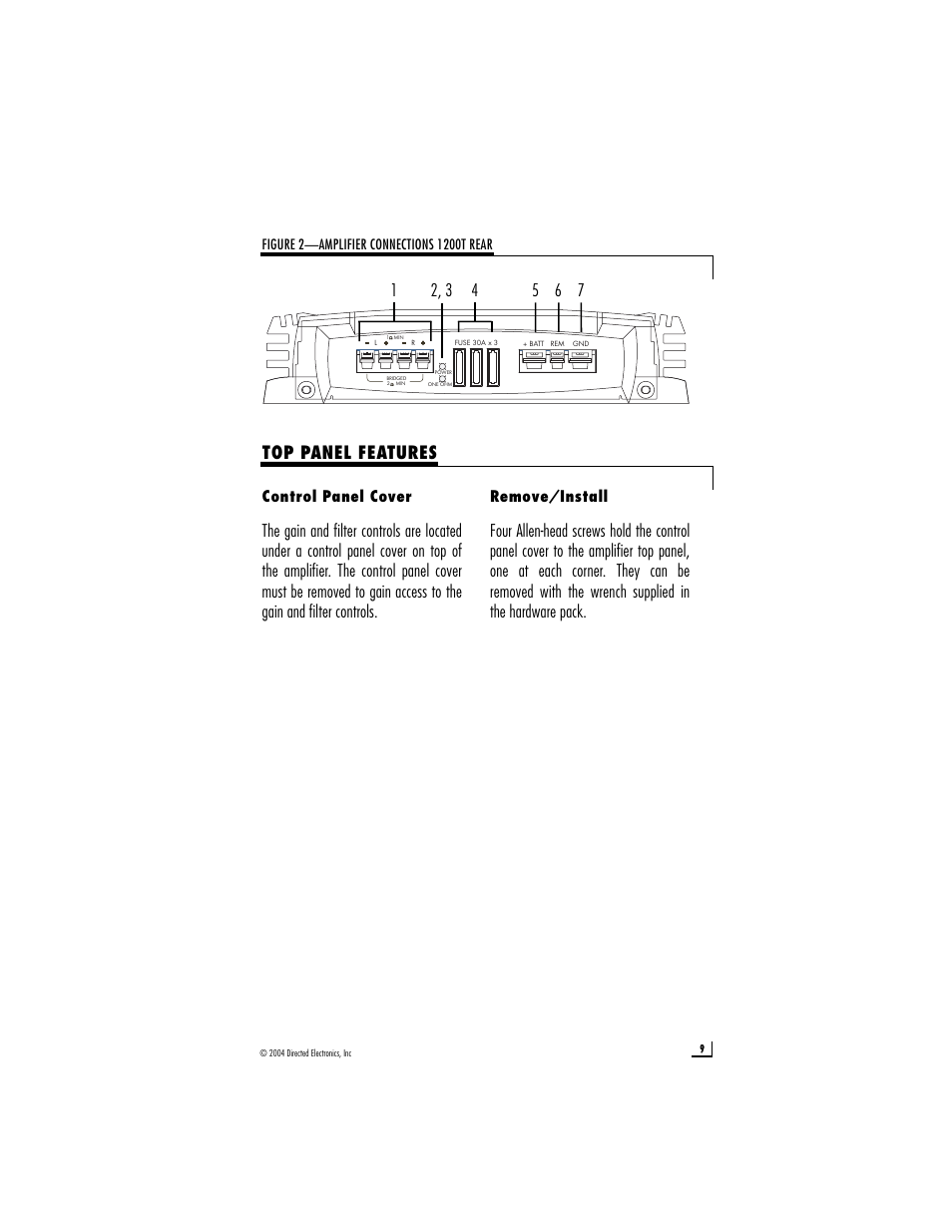 Control panel cover, Remove/install | Directed Audio 1200T User Manual | Page 9 / 18