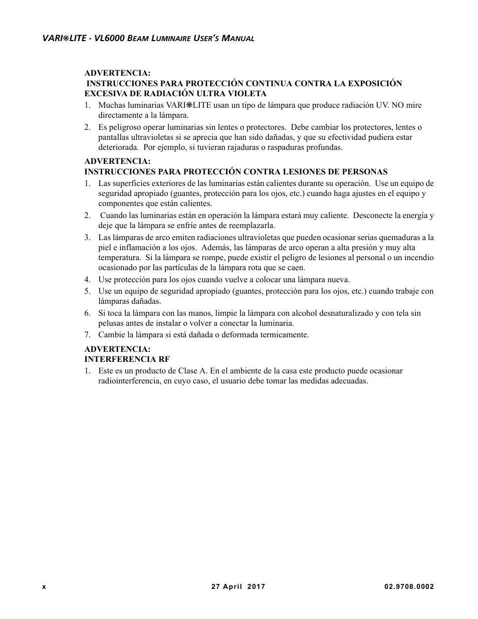 VARI-LITE VL6000 Beam User Manual | Page 12 / 103