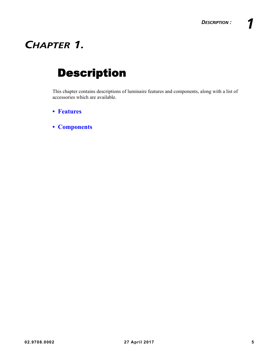 Description, Ter 1. description, Hapter | VARI-LITE VL6000 Beam User Manual | Page 23 / 103
