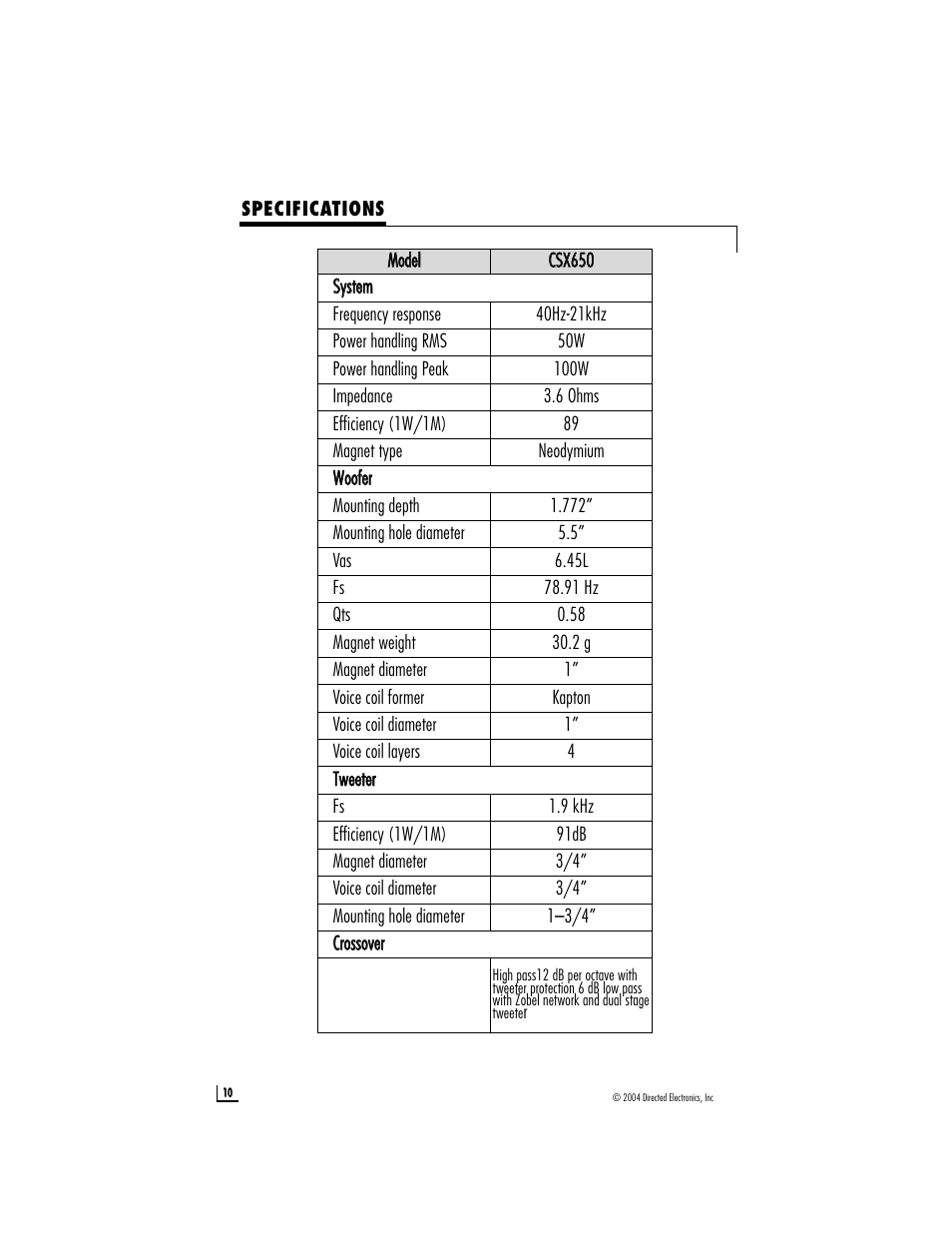 Directed Audio CSX650 User Manual | Page 10 / 11