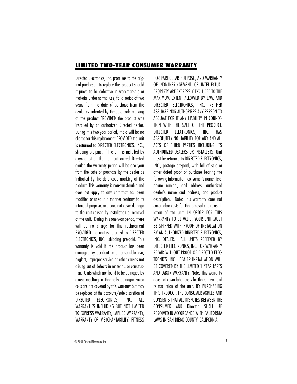Limited two-year consumer warranty | Directed Audio CSX650 User Manual | Page 3 / 11