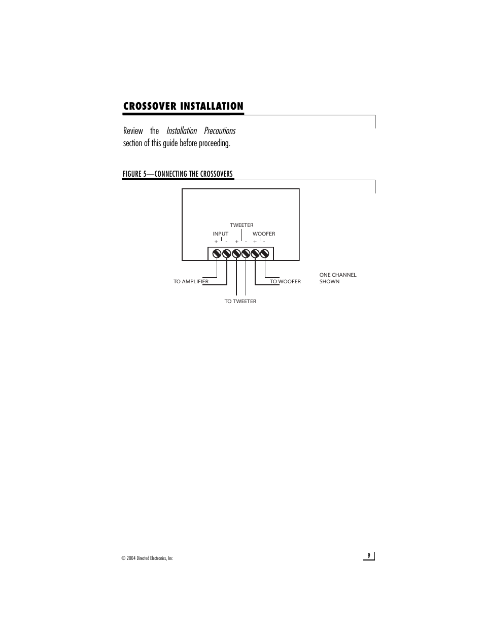 Crossover installation, Installation precautions, Review the | Directed Audio CSX650 User Manual | Page 9 / 11