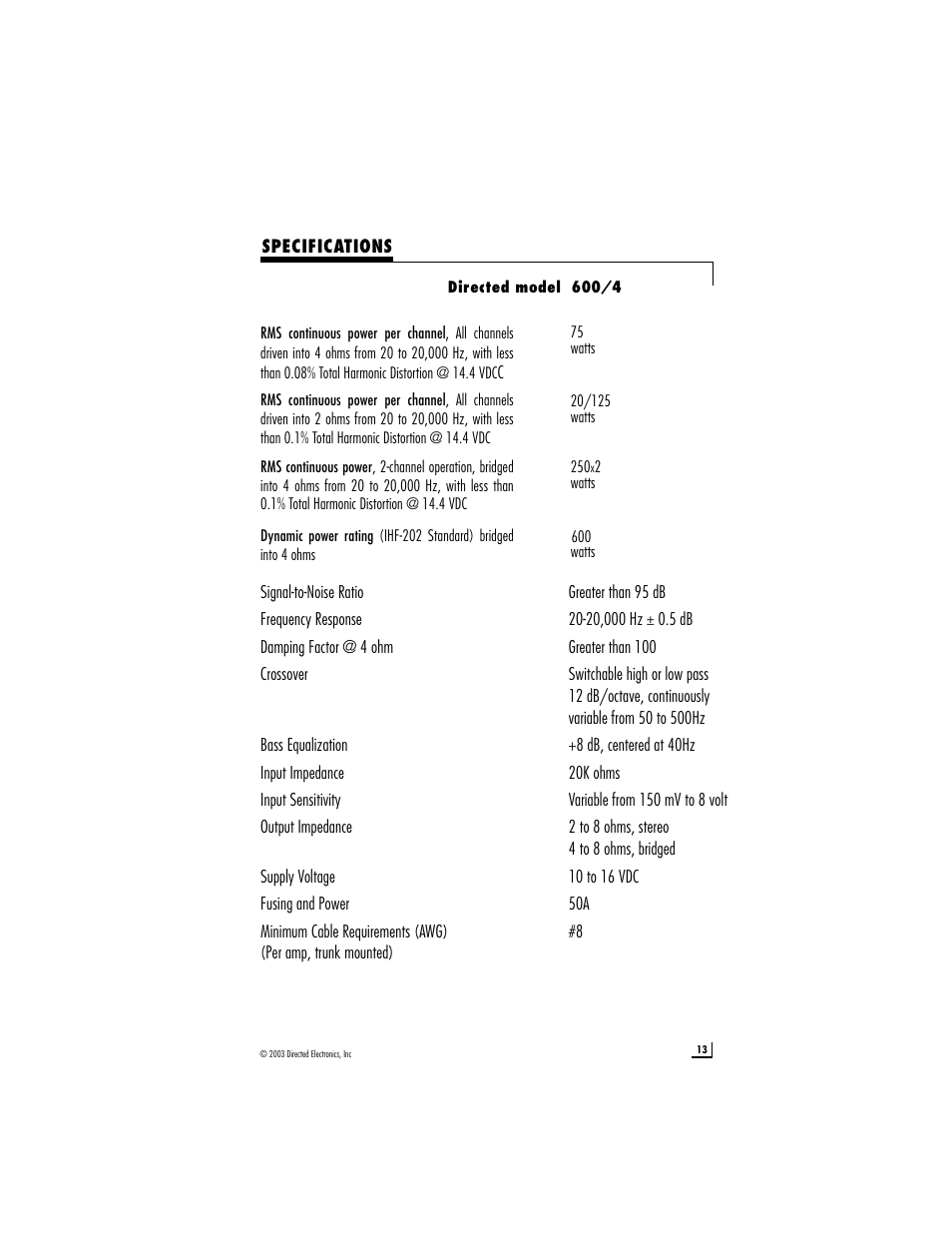 Directed Audio 600/4 User Manual | Page 13 / 14