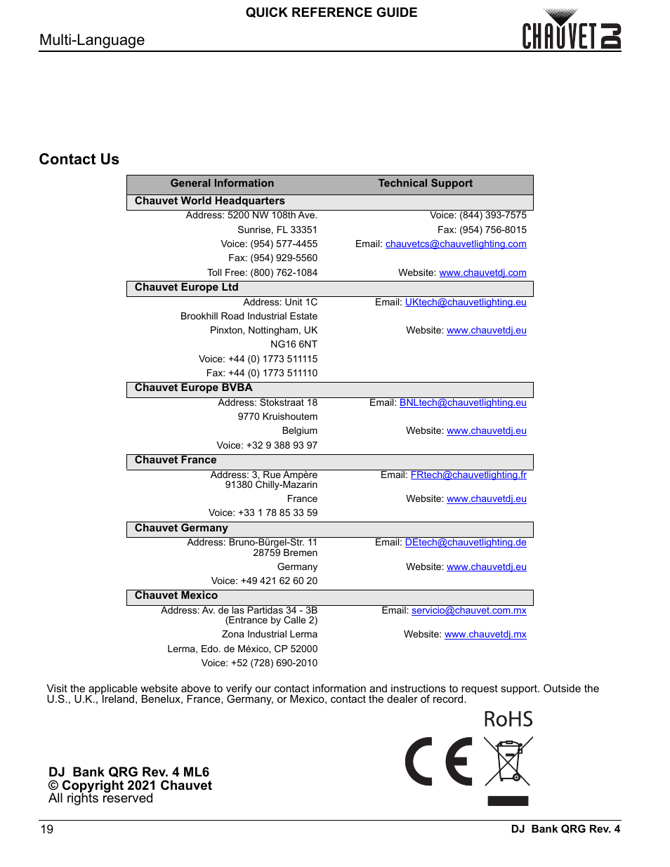 Contact us, Multi-language, Quick reference guide | CHAUVET DJ DJ Bank LED Light Bar (RGBA) User Manual | Page 24 / 24