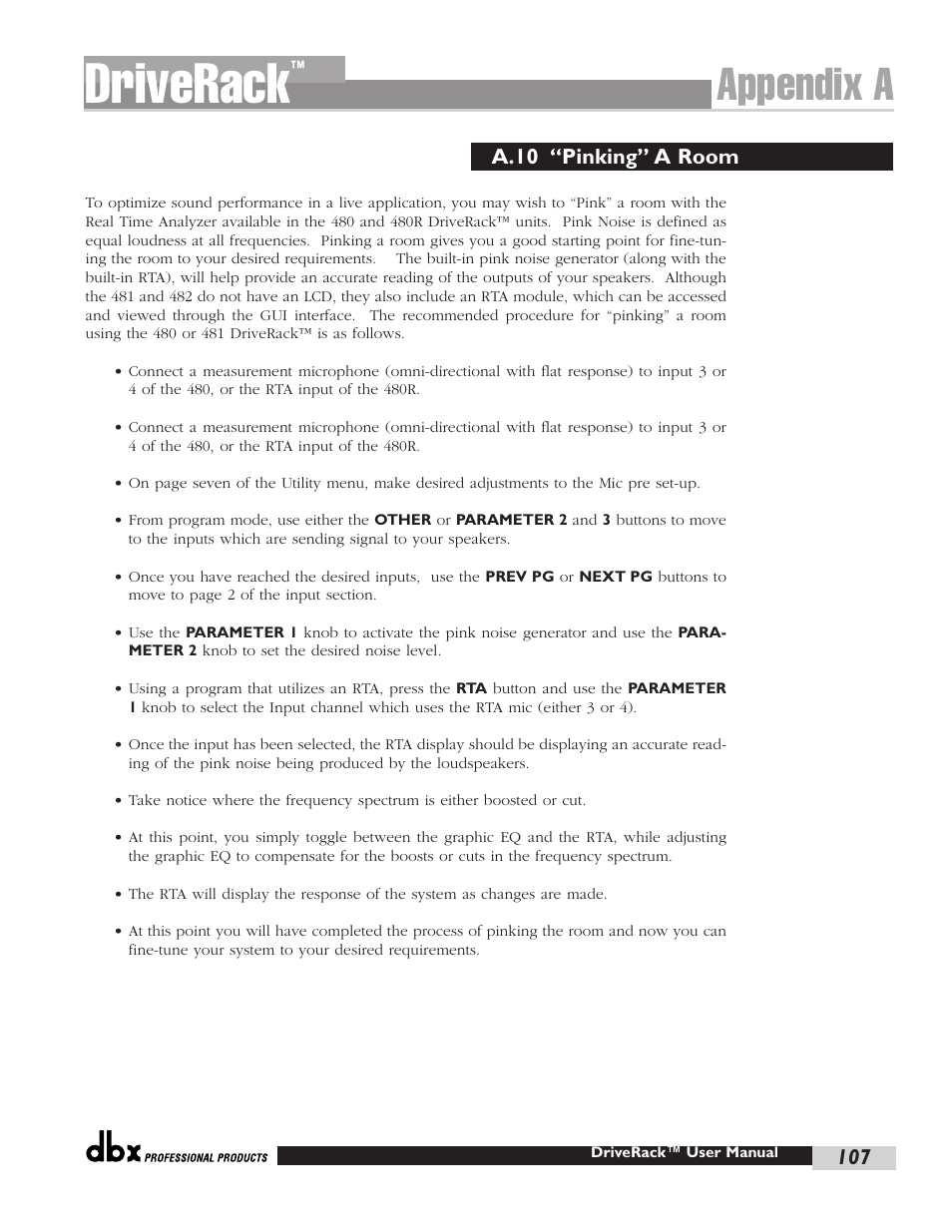 Driverack, Appendix a | dbx Pro 480 User Manual | Page 115 / 117