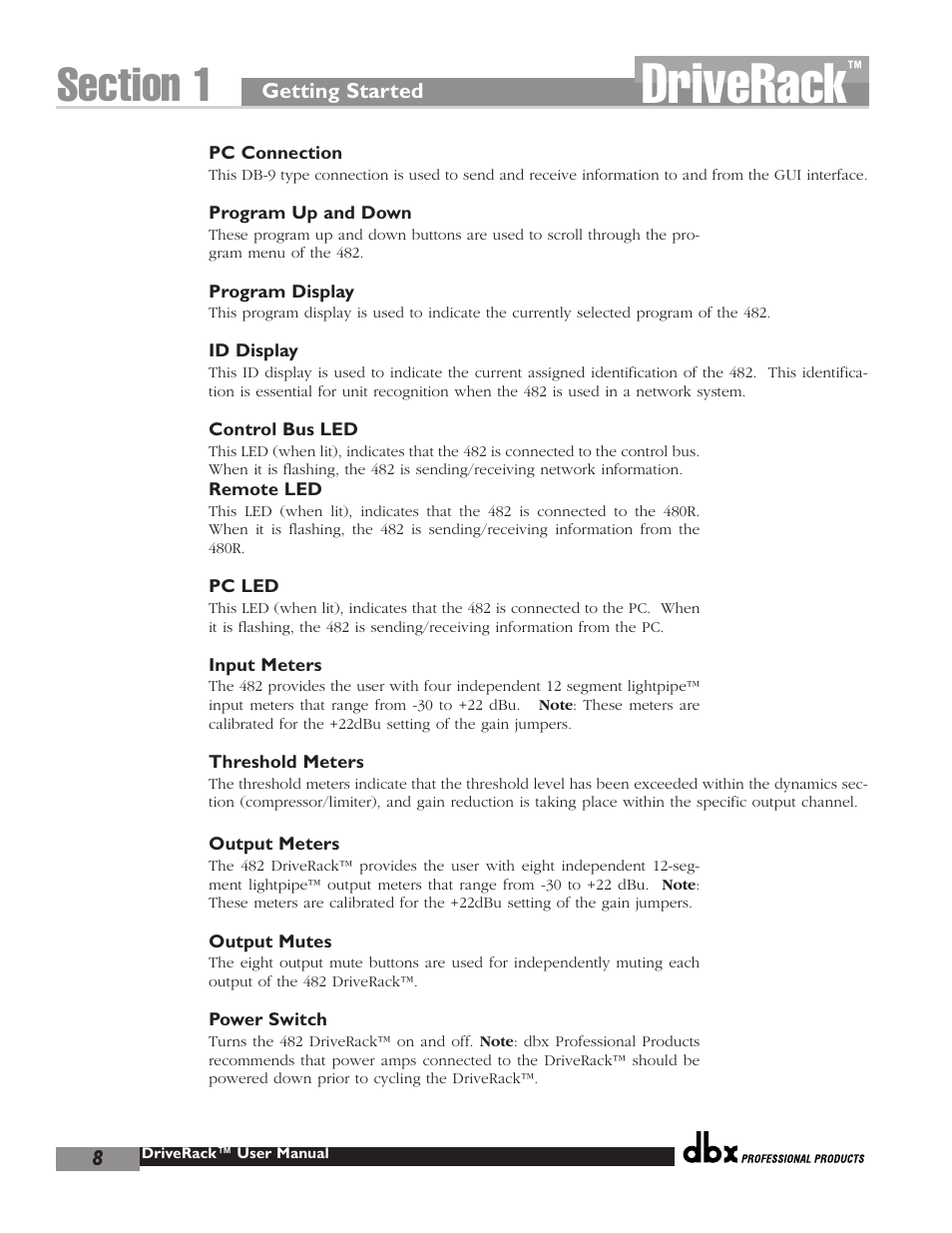 Driverack | dbx Pro 480 User Manual | Page 18 / 117