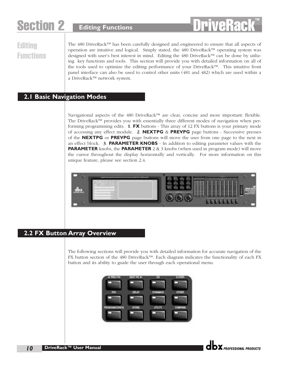 Driverack, Editing functions | dbx Pro 480 User Manual | Page 20 / 117