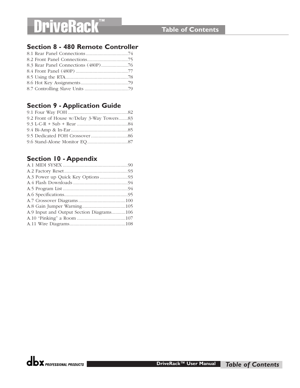 Driverack | dbx Pro 480 User Manual | Page 5 / 117