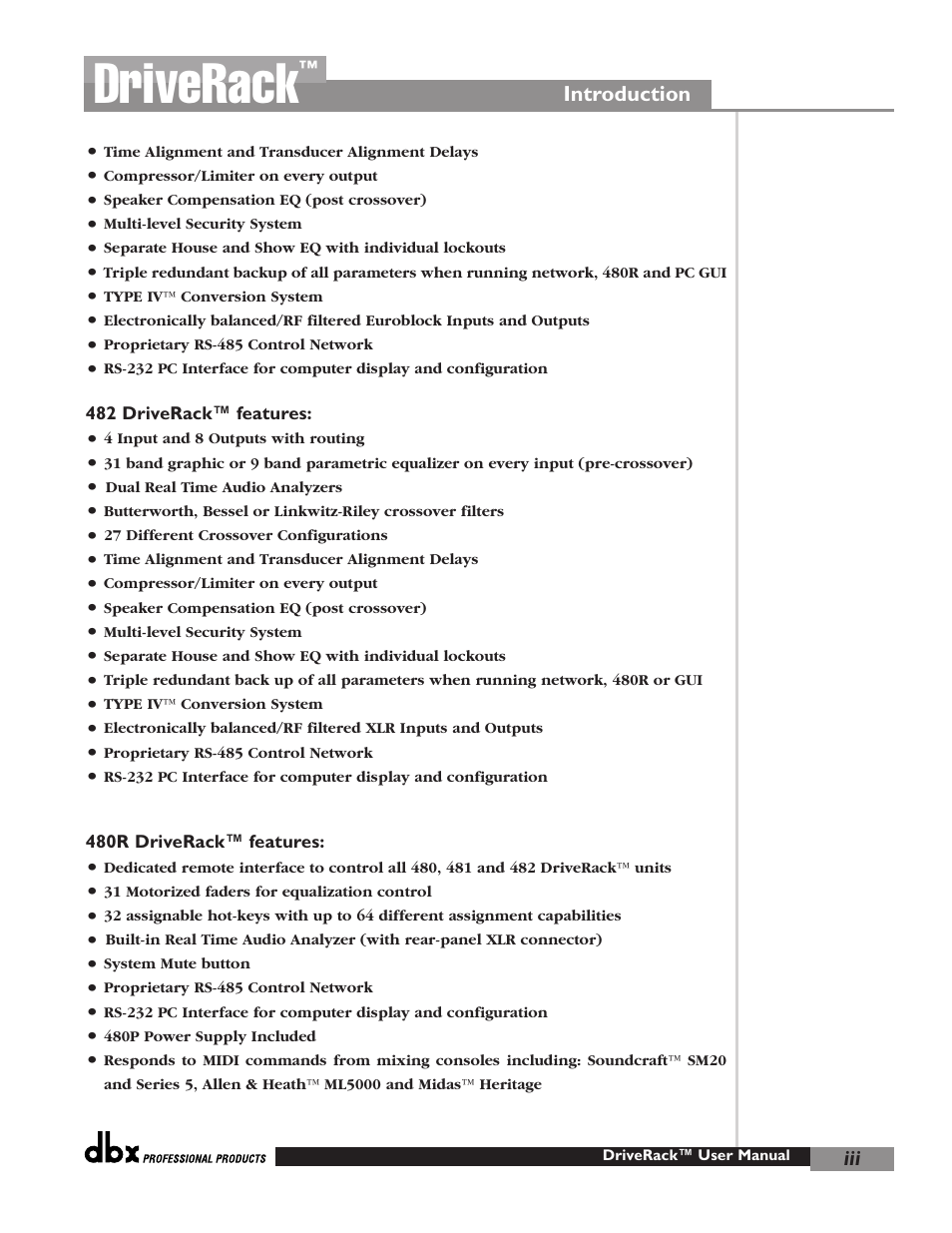 Driverack | dbx Pro 480 User Manual | Page 8 / 117