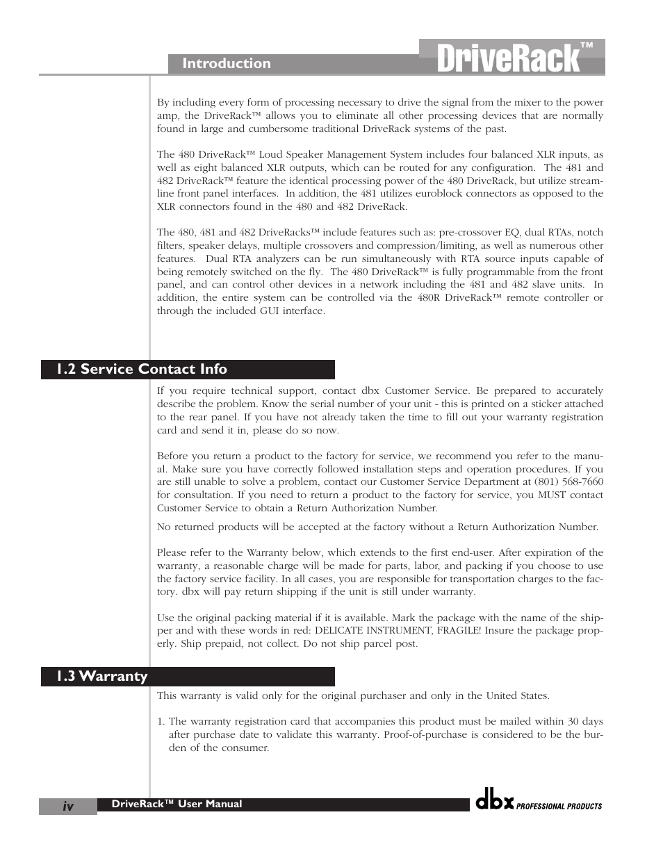Driverack | dbx Pro 480 User Manual | Page 9 / 117