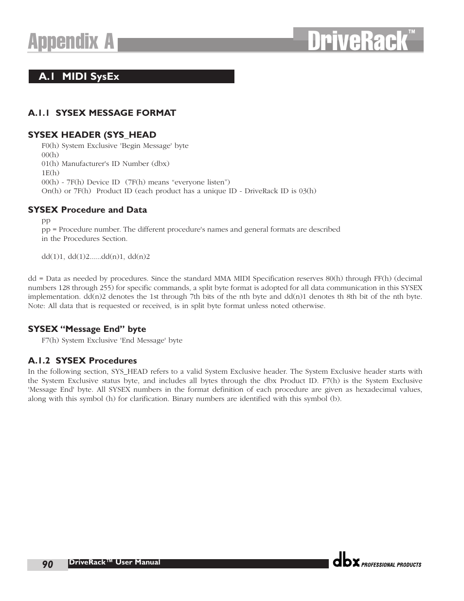 Driverack, Appendix a | dbx Pro 480 User Manual | Page 98 / 117