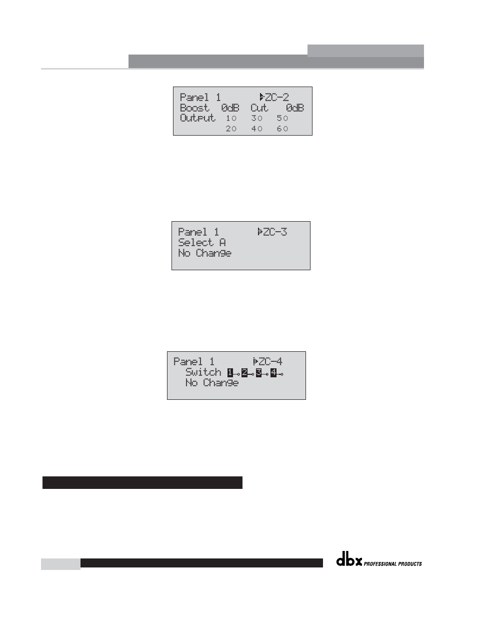 Driverack, Panel 1 zc-4 switch no change | dbx Pro 260 User Manual | Page 50 / 83