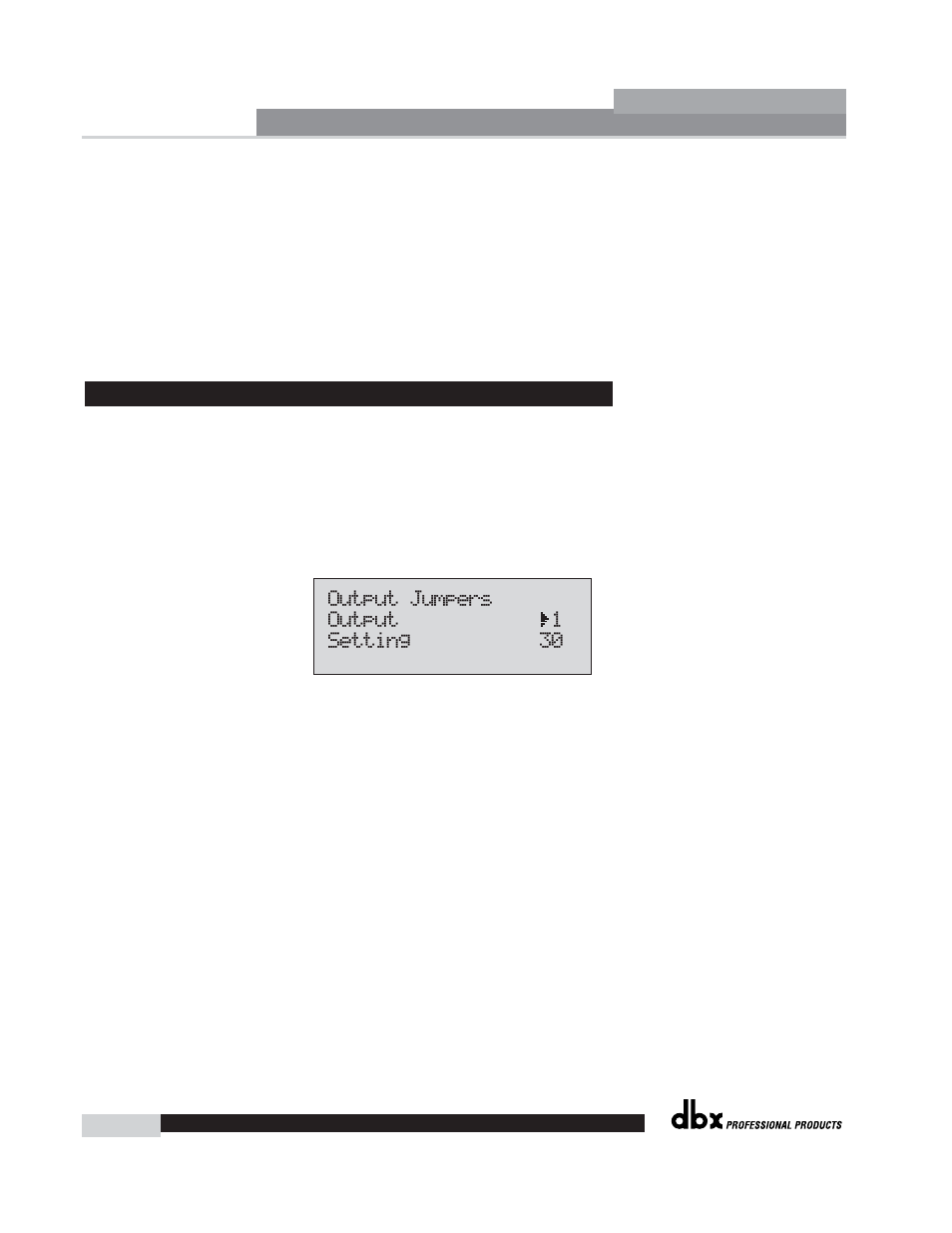 Driverack, Output jumpers output 1 setting 30 | dbx Pro 260 User Manual | Page 54 / 83