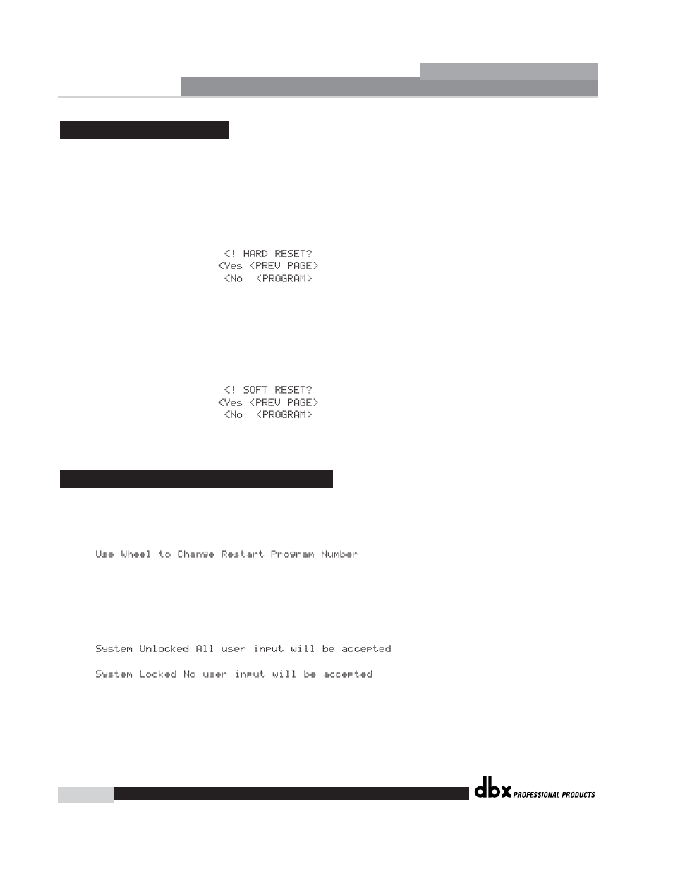 Driverack, Appendix a, A.2 power up quick key options a.1 factory reset | dbx Pro 260 User Manual | Page 74 / 83