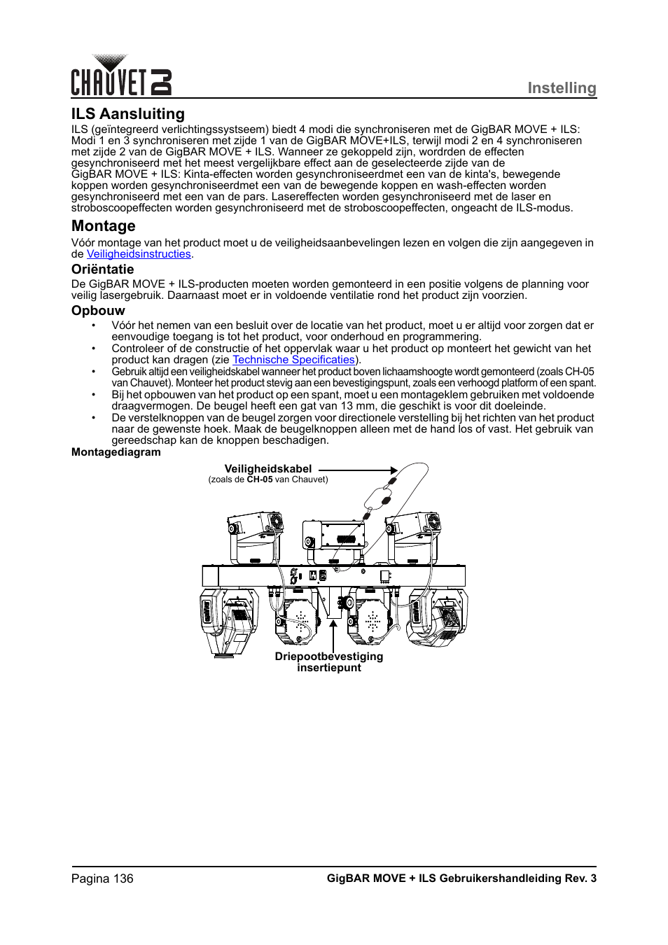 Ils aansluiting, Montage, Oriëntatie | Opbouw, Instelling | CHAUVET DJ GigBAR Move + ILS 5-in-1 Lighting System with Moving Heads, Pars, Derbys, Strobe, and Laser Effects User Manual | Page 142 / 164