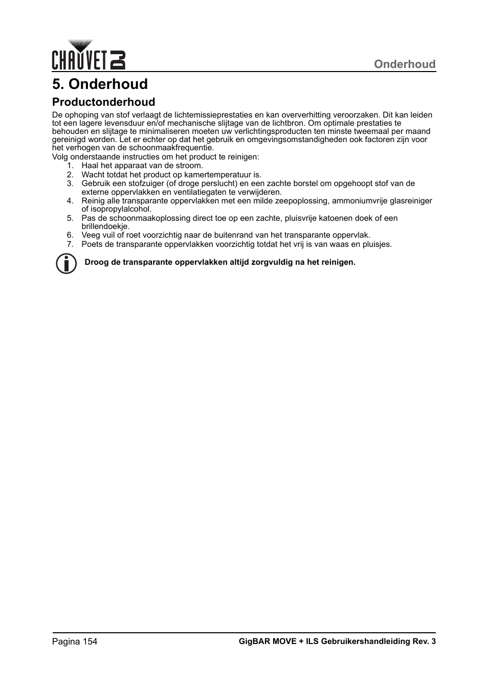 Onderhoud, Productonderhoud | CHAUVET DJ GigBAR Move + ILS 5-in-1 Lighting System with Moving Heads, Pars, Derbys, Strobe, and Laser Effects User Manual | Page 160 / 164