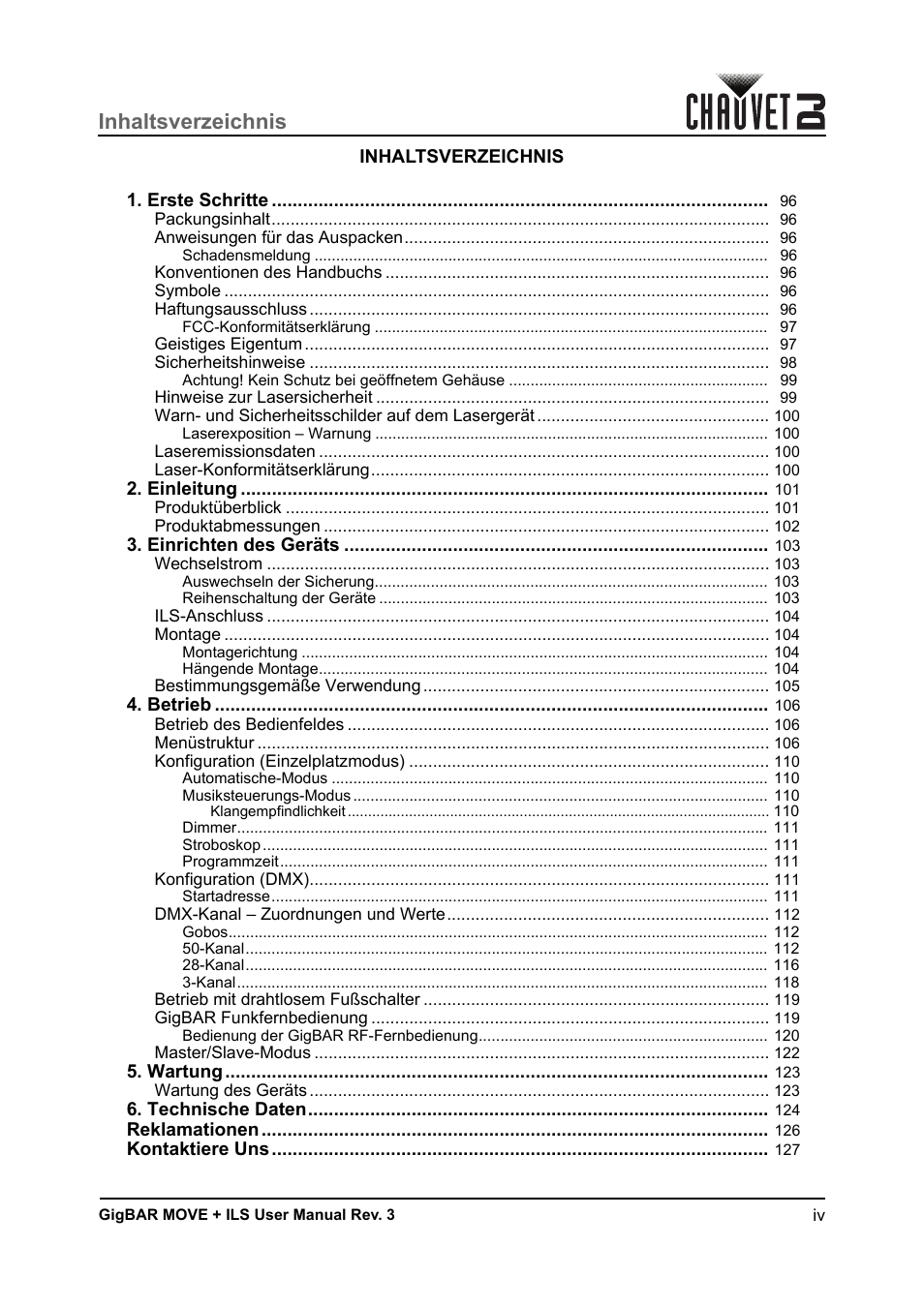 CHAUVET DJ GigBAR Move + ILS 5-in-1 Lighting System with Moving Heads, Pars, Derbys, Strobe, and Laser Effects User Manual | Page 5 / 164