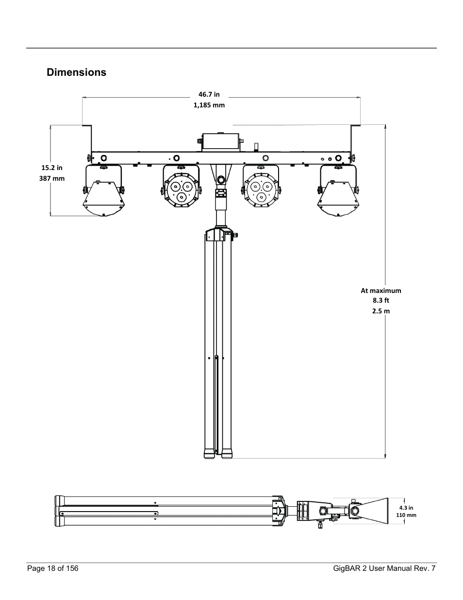 Dimensions | CHAUVET DJ GigBAR 2 All-In-One Lighting System User Manual | Page 18 / 156