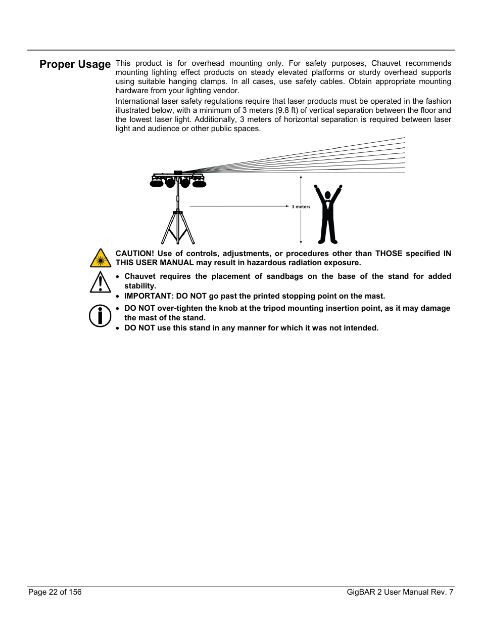 Proper usage | CHAUVET DJ GigBAR 2 All-In-One Lighting System User Manual | Page 22 / 156