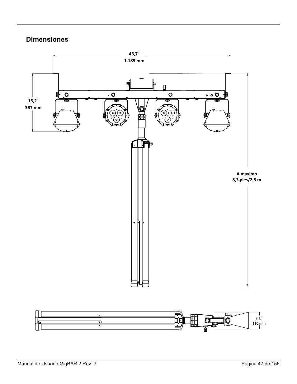 Dimensiones | CHAUVET DJ GigBAR 2 All-In-One Lighting System User Manual | Page 47 / 156