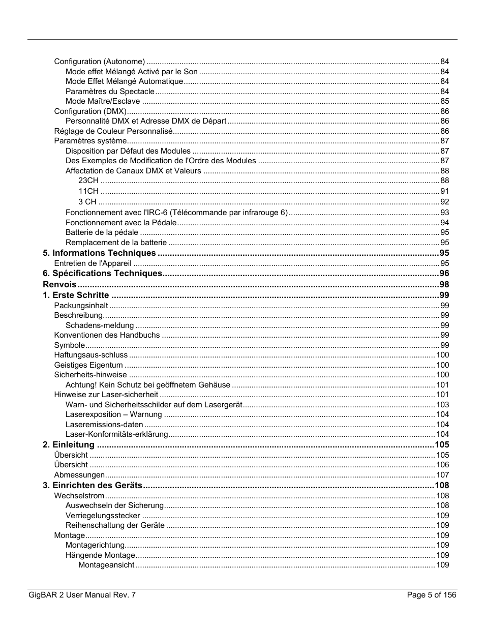 CHAUVET DJ GigBAR 2 All-In-One Lighting System User Manual | Page 5 / 156