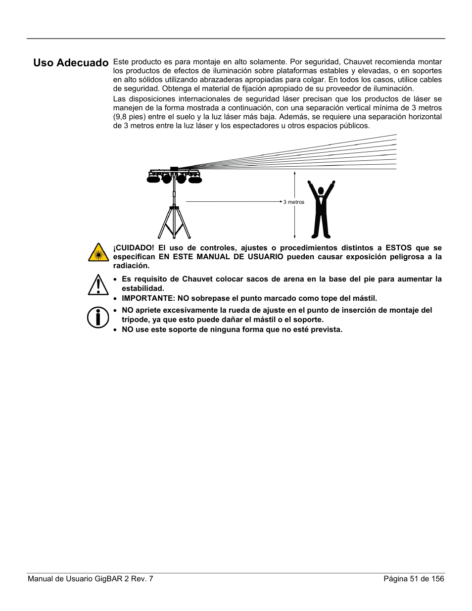 Uso adecuado | CHAUVET DJ GigBAR 2 All-In-One Lighting System User Manual | Page 51 / 156