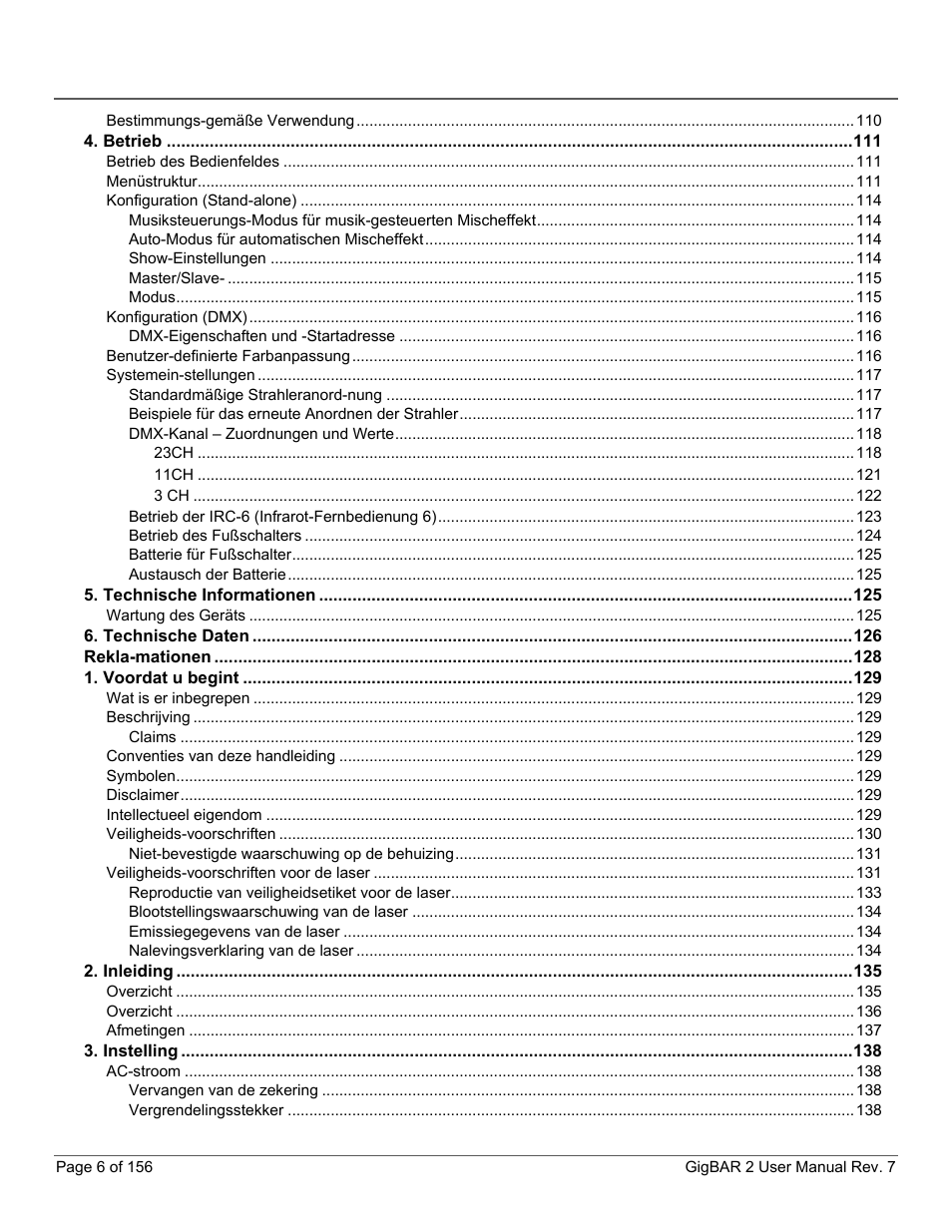 CHAUVET DJ GigBAR 2 All-In-One Lighting System User Manual | Page 6 / 156
