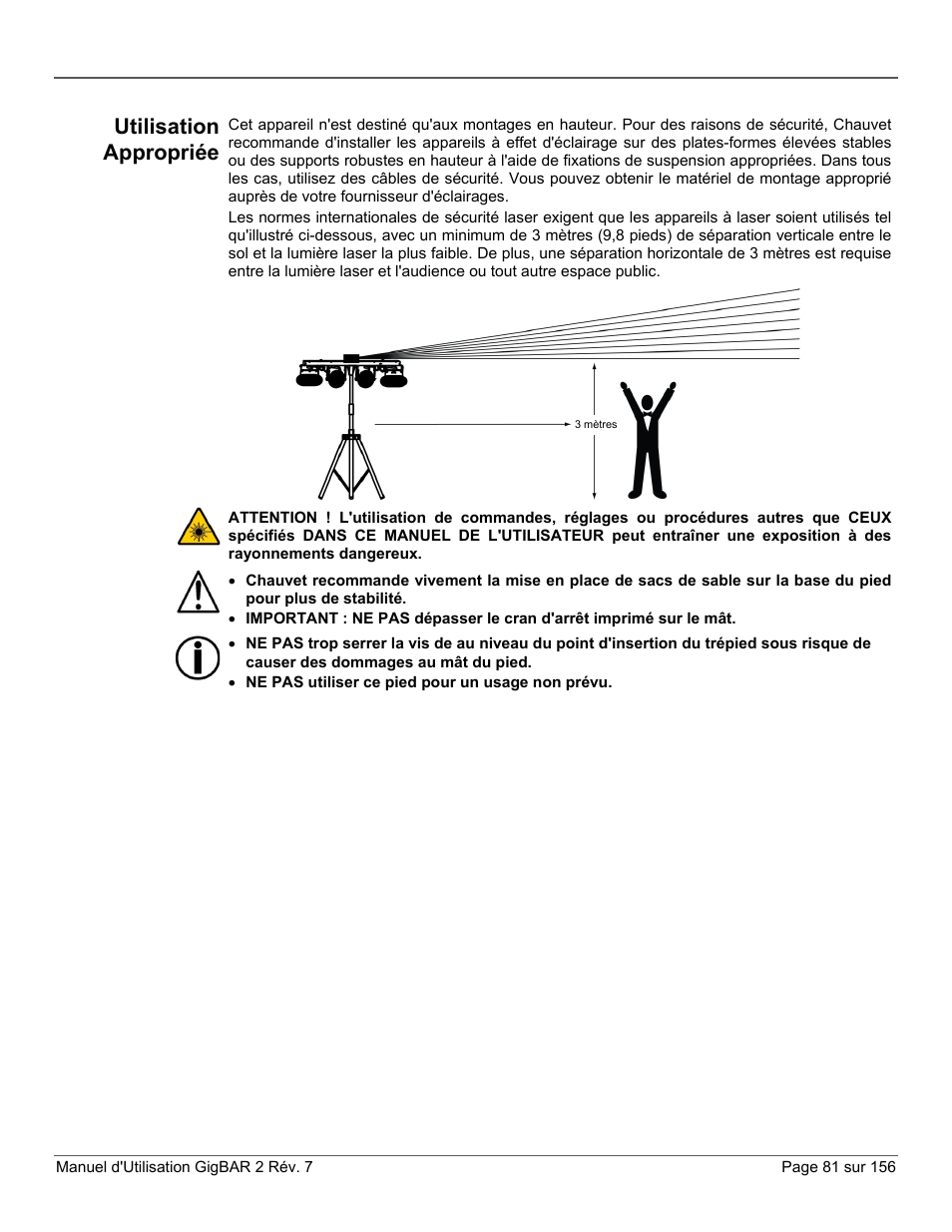 Utilisation appropriée | CHAUVET DJ GigBAR 2 All-In-One Lighting System User Manual | Page 81 / 156